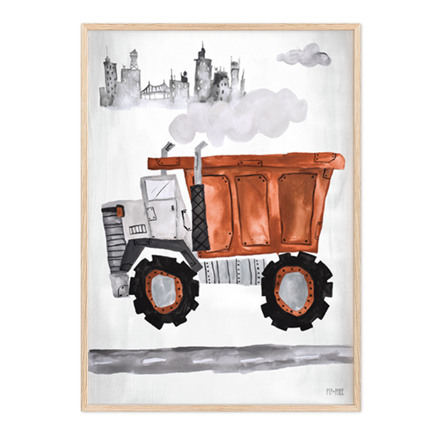 Pip+Phee Rust Construction Truck Art Print