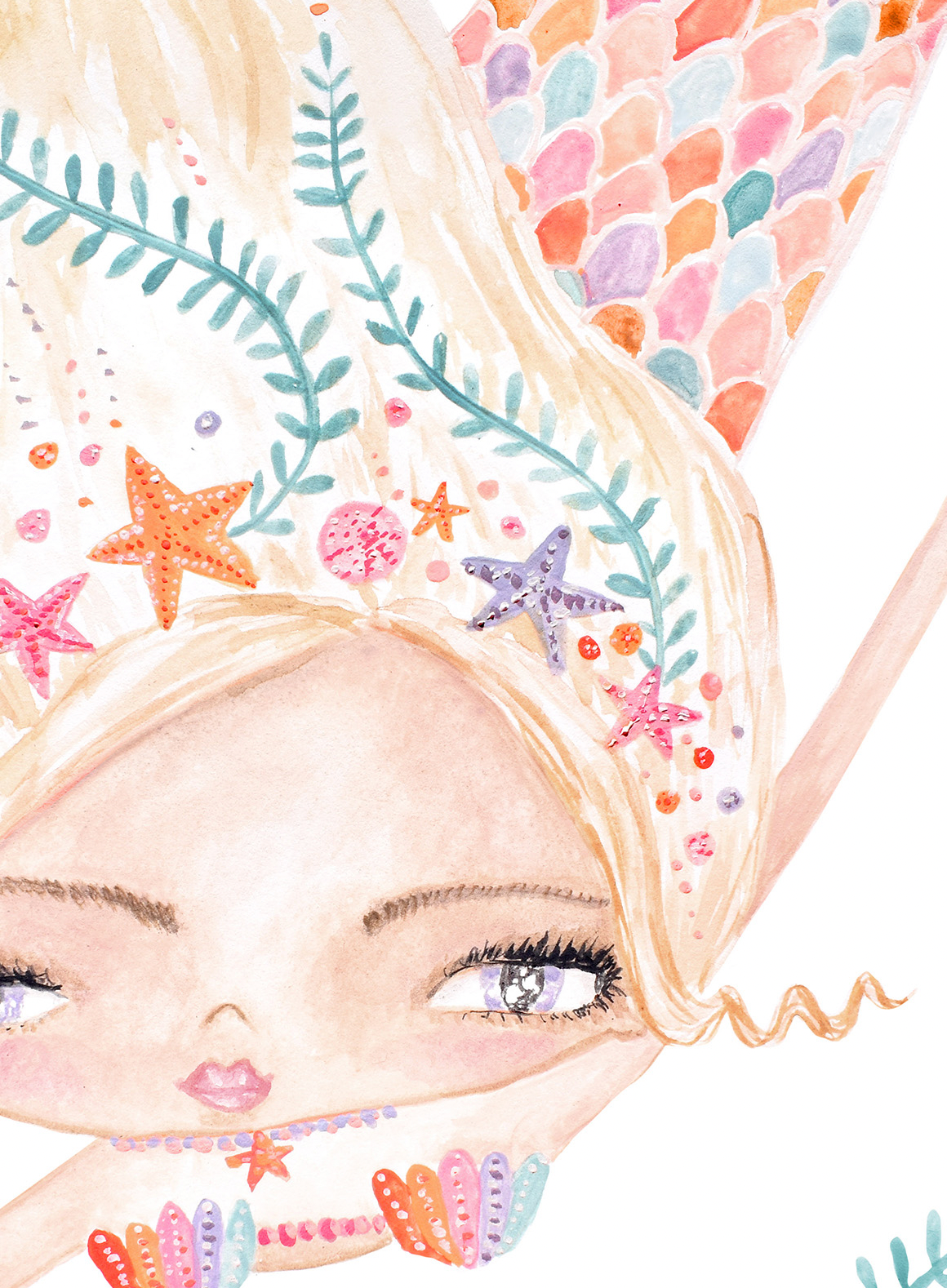 Pip+Phee Coral Mermaid Princess Art Print - Arch Background