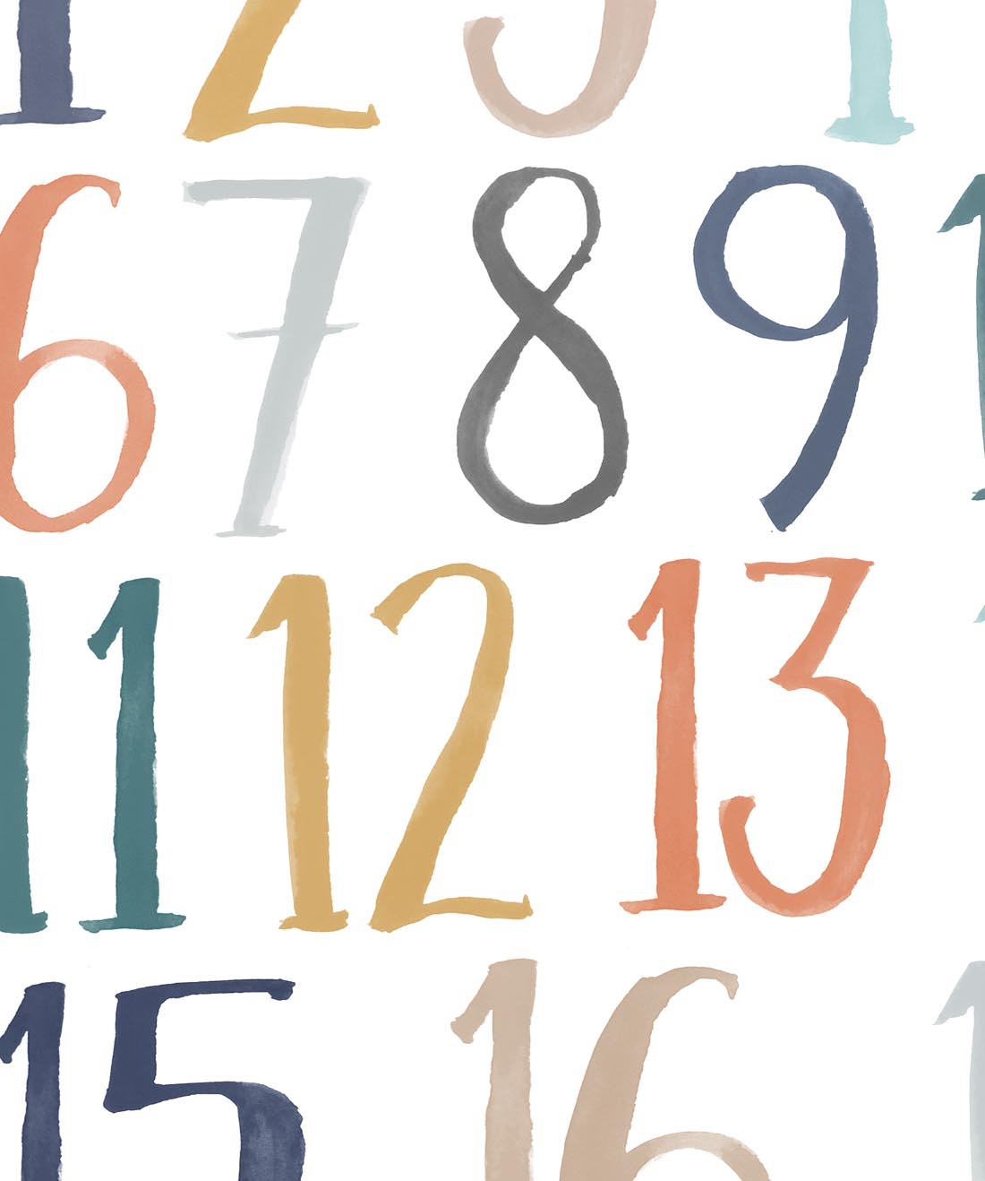 Pip+Phee Watercolour Block Numbers Art Print - Teal Rust
