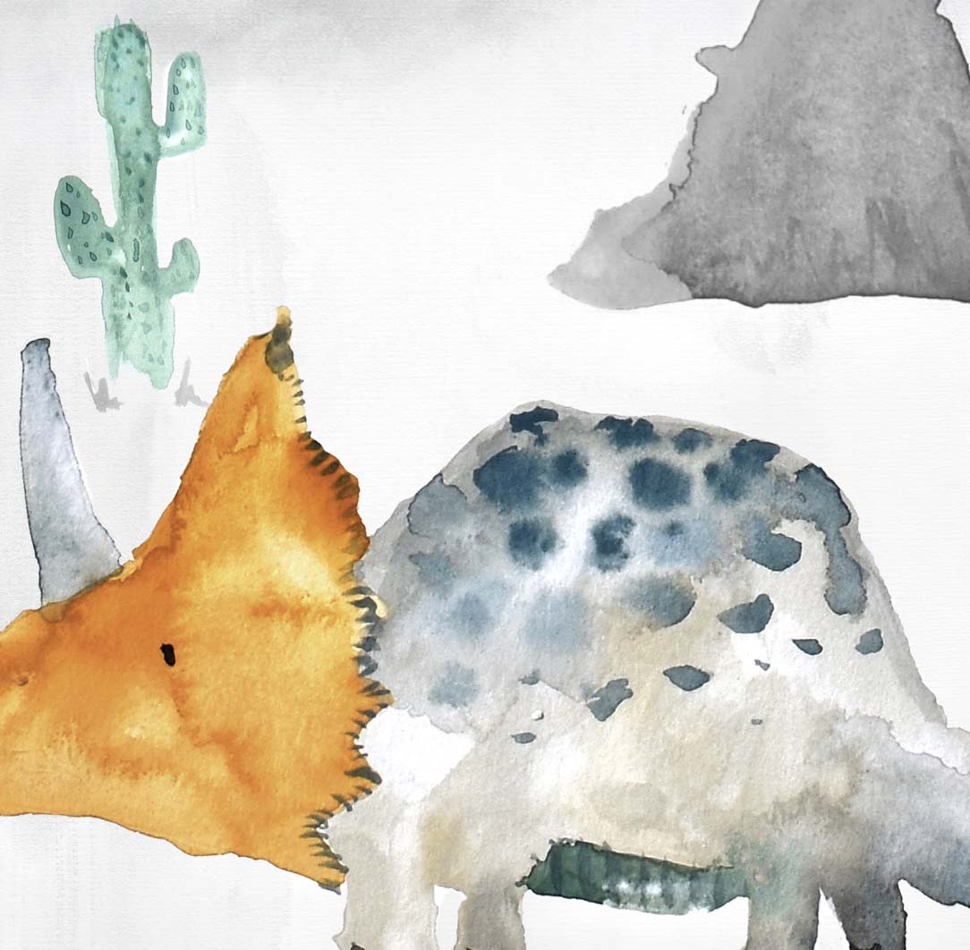 Pip+Phee Dinosaur Triceratops Watercolour Art Print