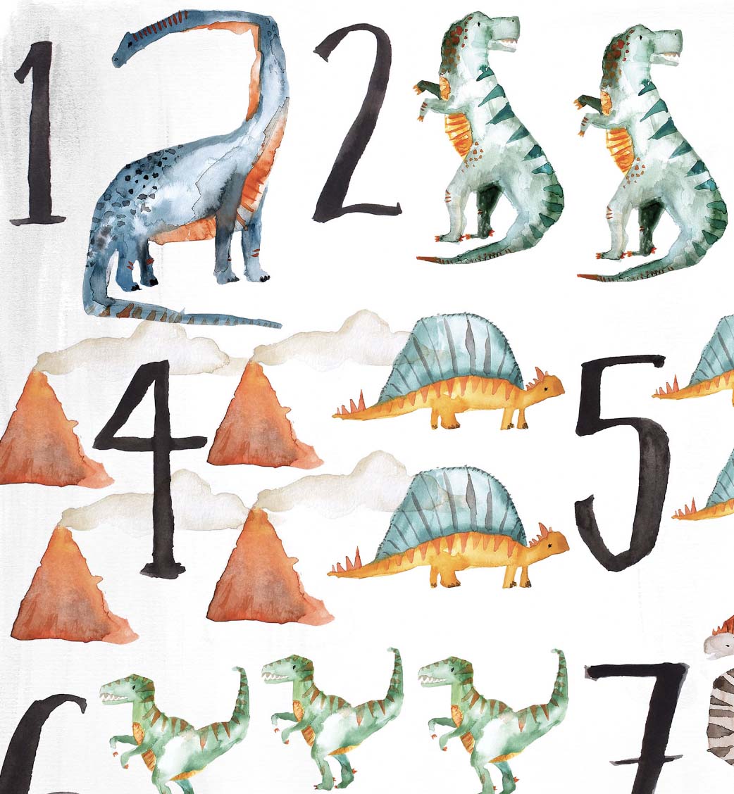 Pip+Phee Dinosaur Numbers Watercolour Art Print