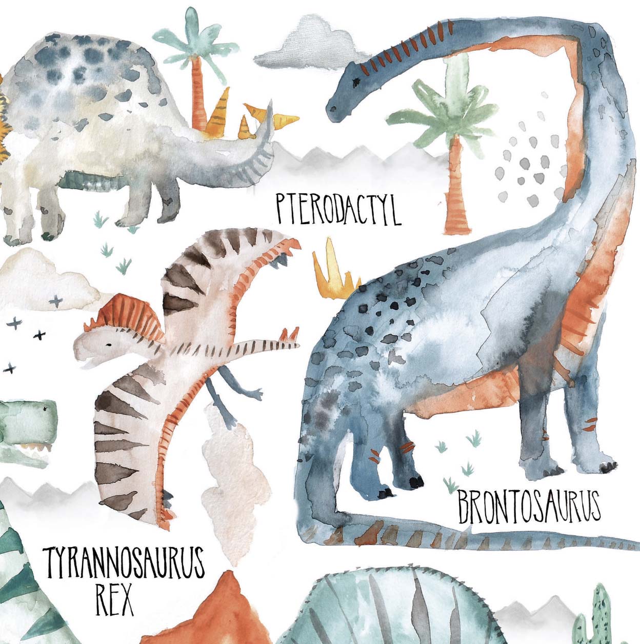 Pip+Phee Dinosaur Chart Watercolour Art Print