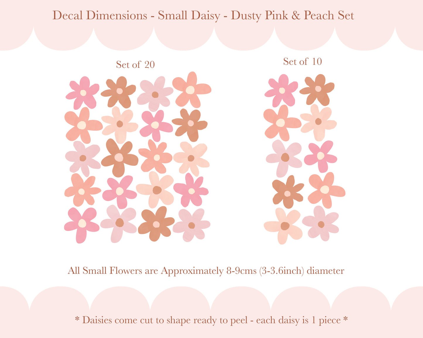 Pip+Phee Daisy Fabric Wall Decals - Small Size - Dusty Peach & Pink Colours