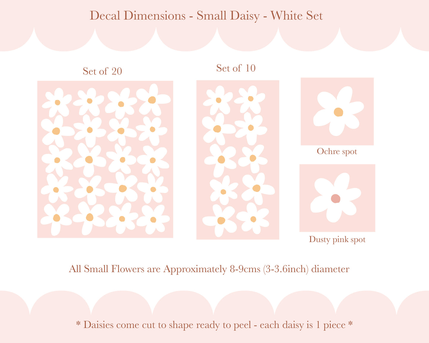 Pip+Phee Daisy Fabric Wall Decals - Reusable - Small Size - White Daisy Set