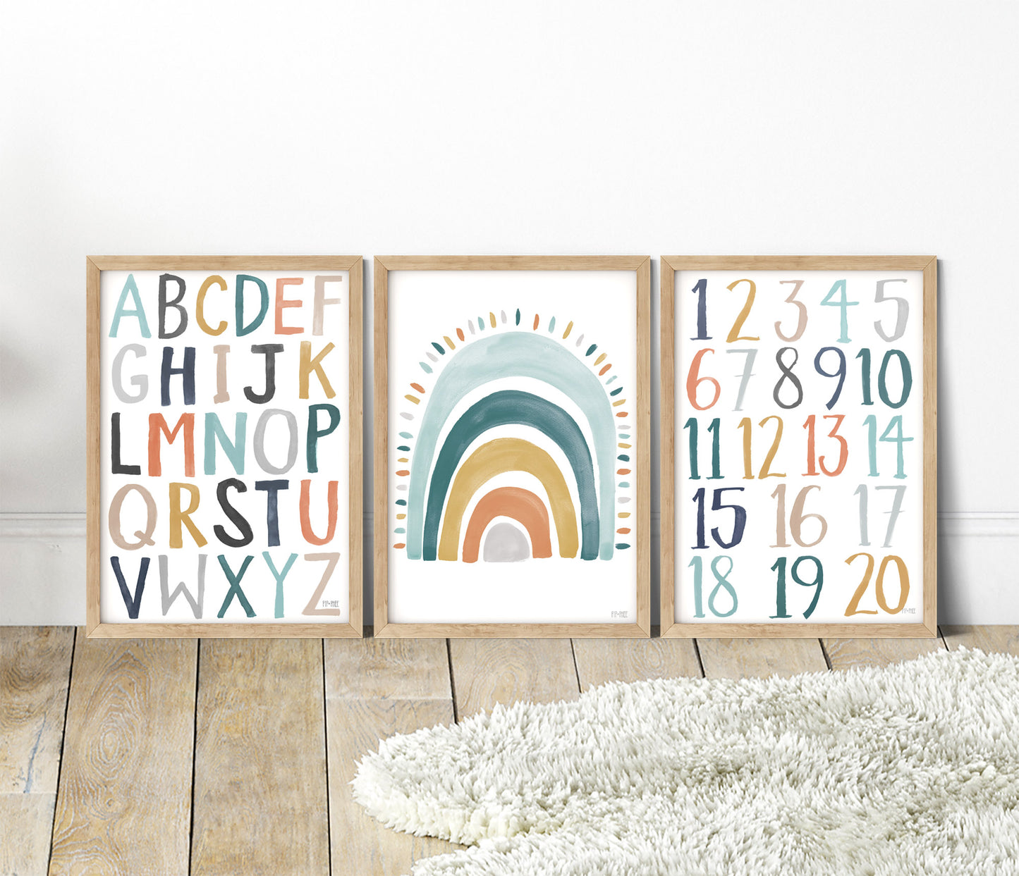 Pip+Phee Watercolour Block Alphabet Art Print - Teal & Rust