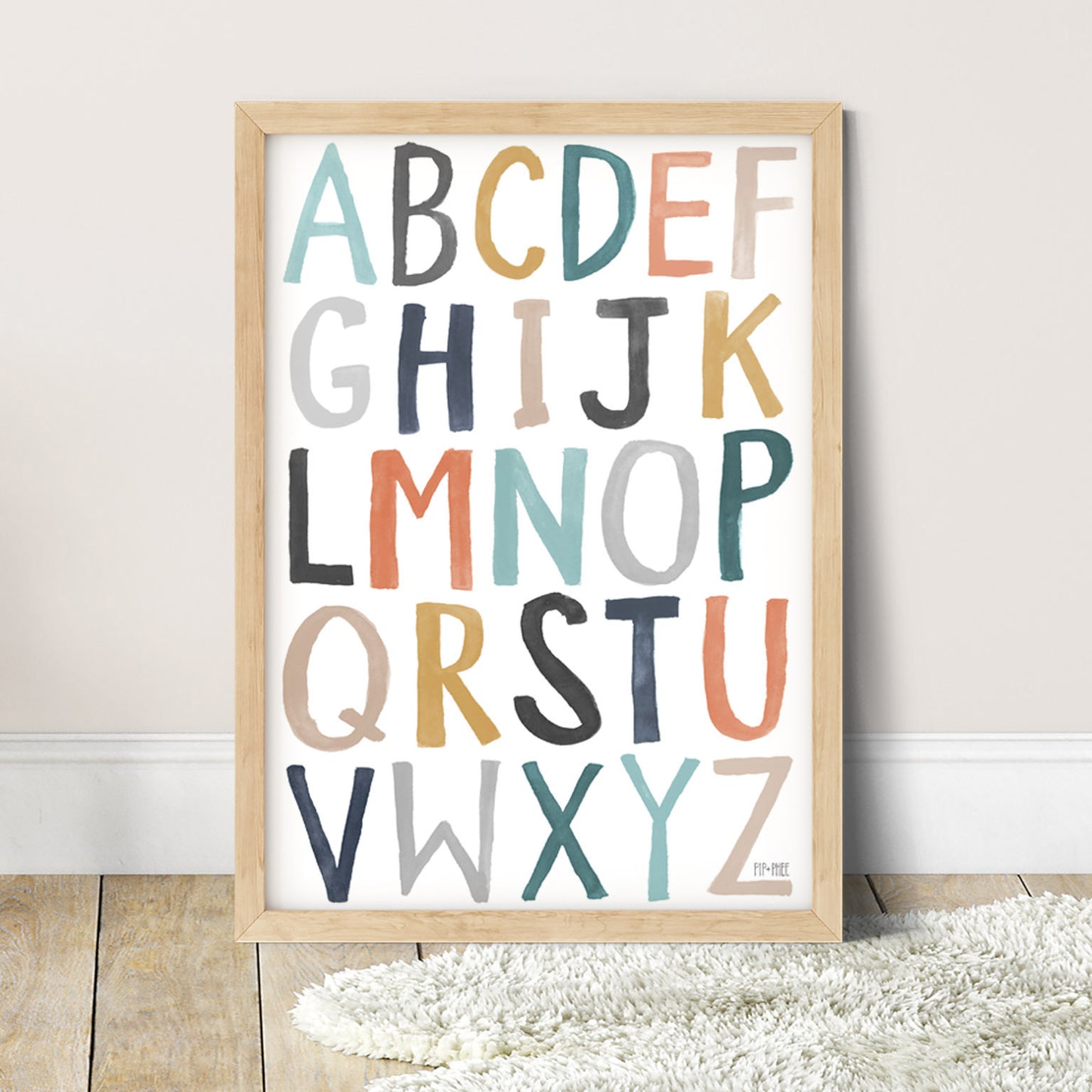 Pip+Phee Watercolour Block Alphabet Art Print - Teal & Rust
