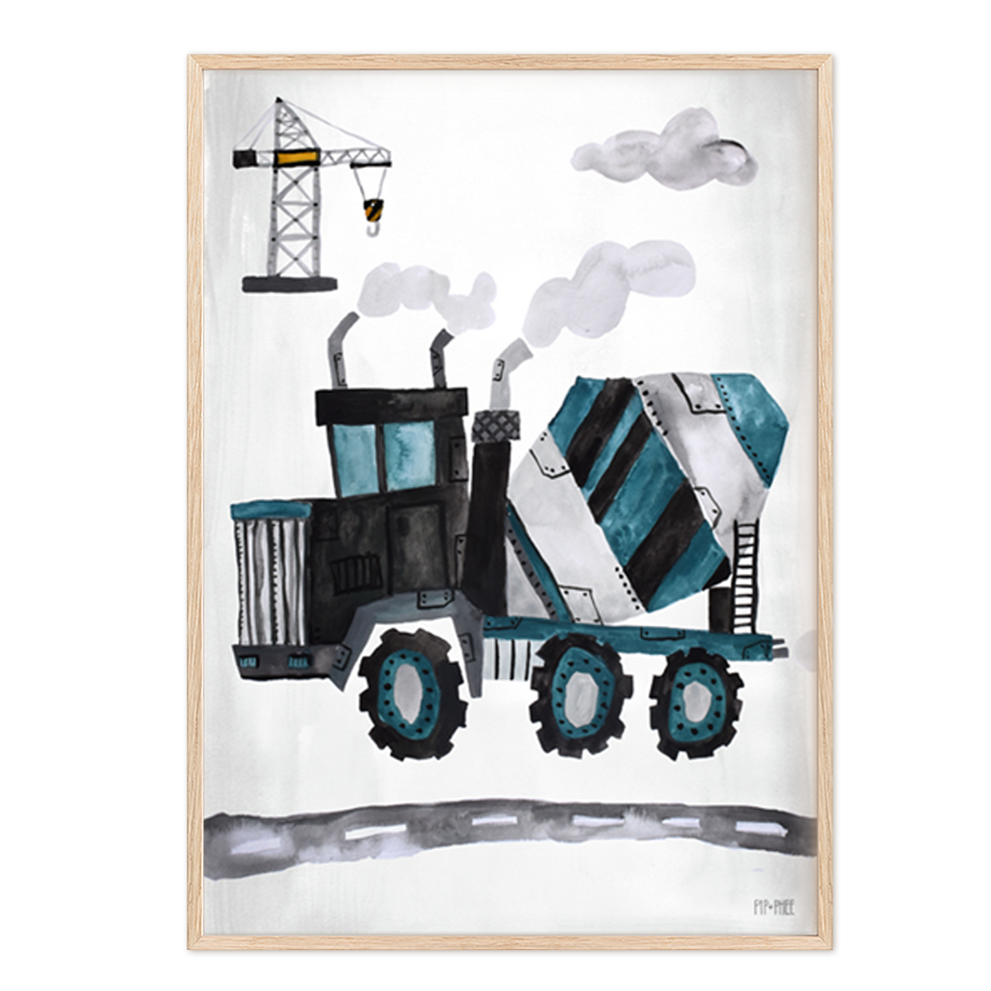 Pip+Phee Teal Construction Truck Art Print