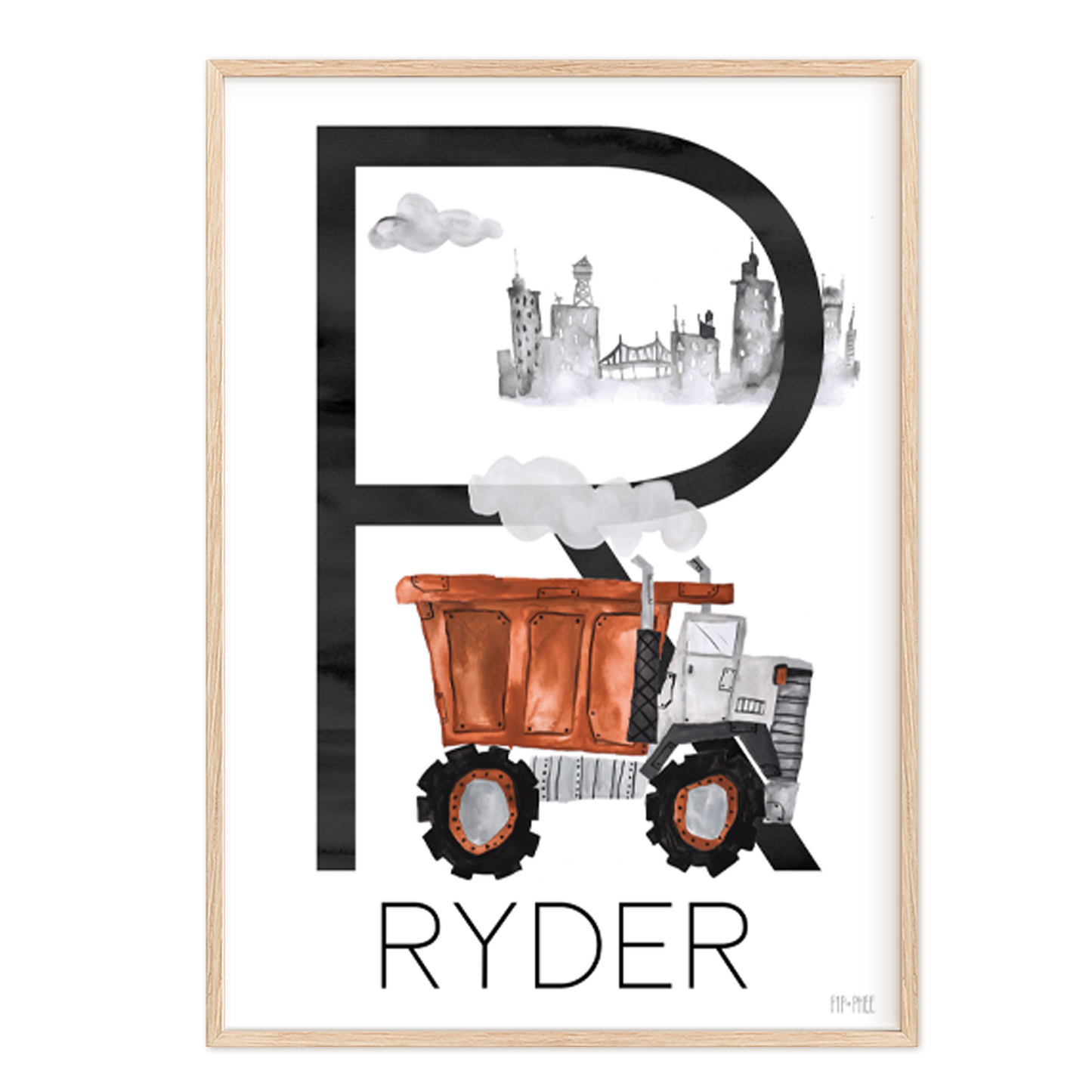 Pip+Phee Personalised Construction Truck Art Print - Different trucks to choose from