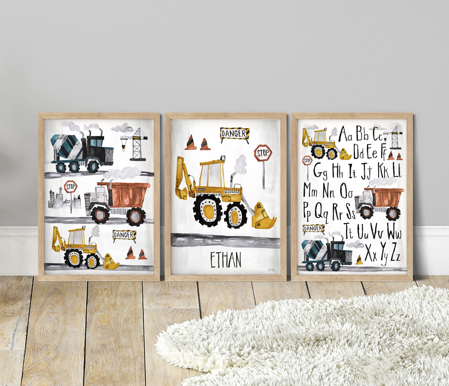 Pip+Phee Construction Trucks Trio Art Print