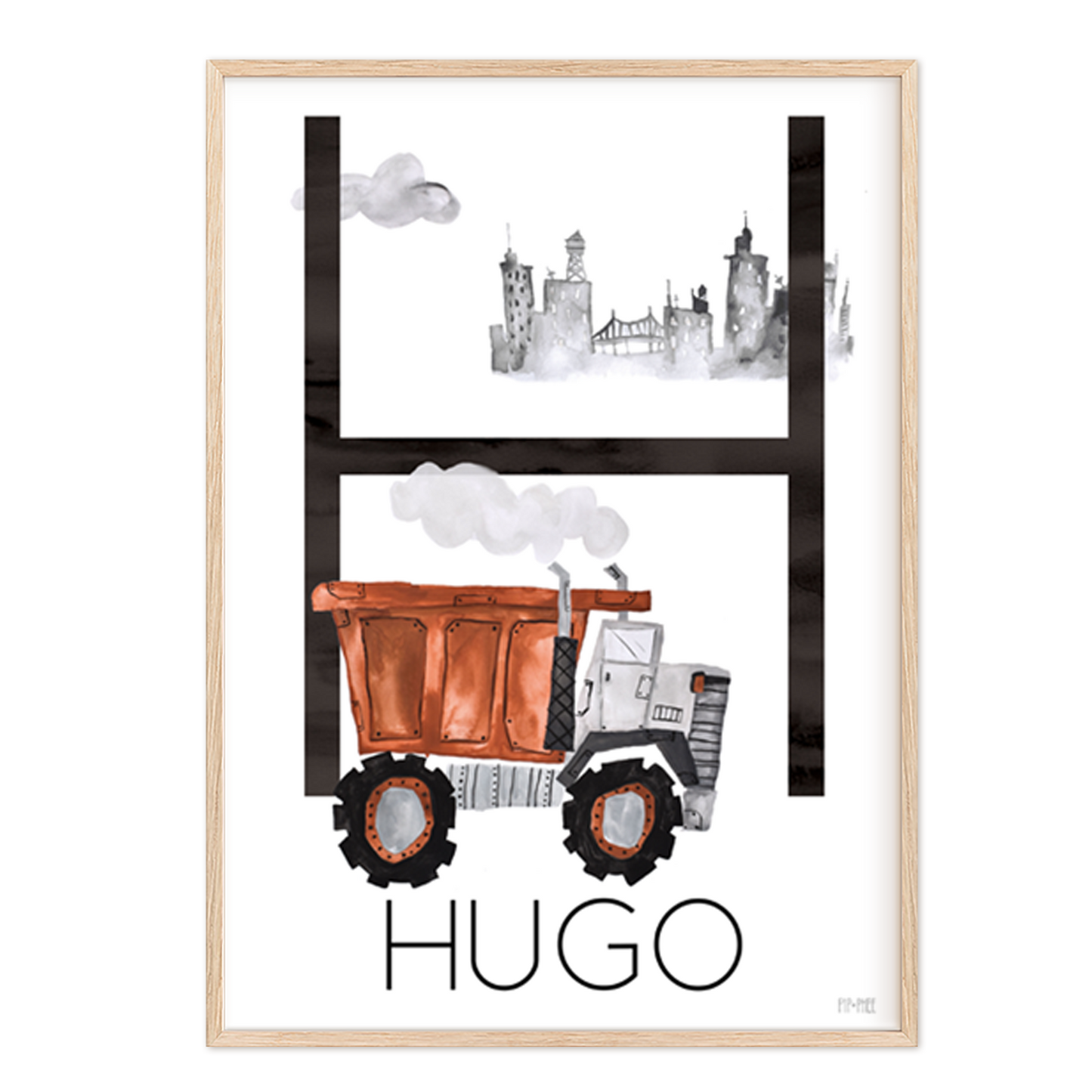 Pip+Phee Personalised Construction Truck Art Print - Different trucks to choose from