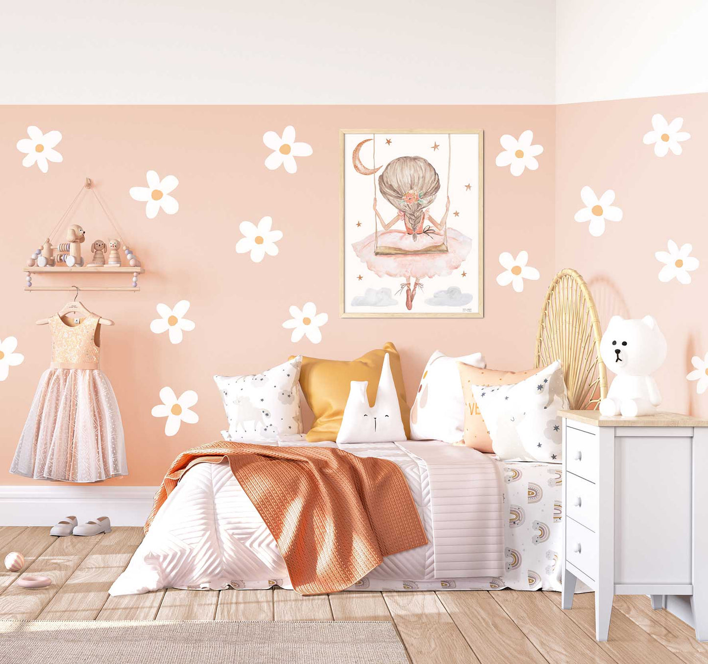 Pip+Phee Daisy Fabric Wall Decals - Medium Size - White Daisy Set