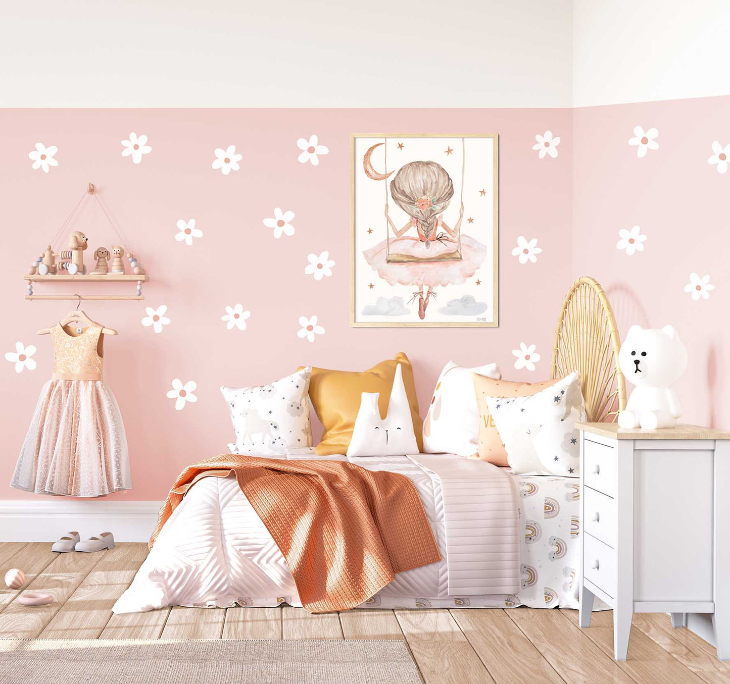 Pip+Phee Daisy Fabric Wall Decals - Reusable - Small Size - White Daisy Set