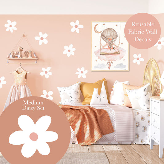 Pip+Phee Daisy Fabric Wall Decals - Medium Size - White Daisy Set