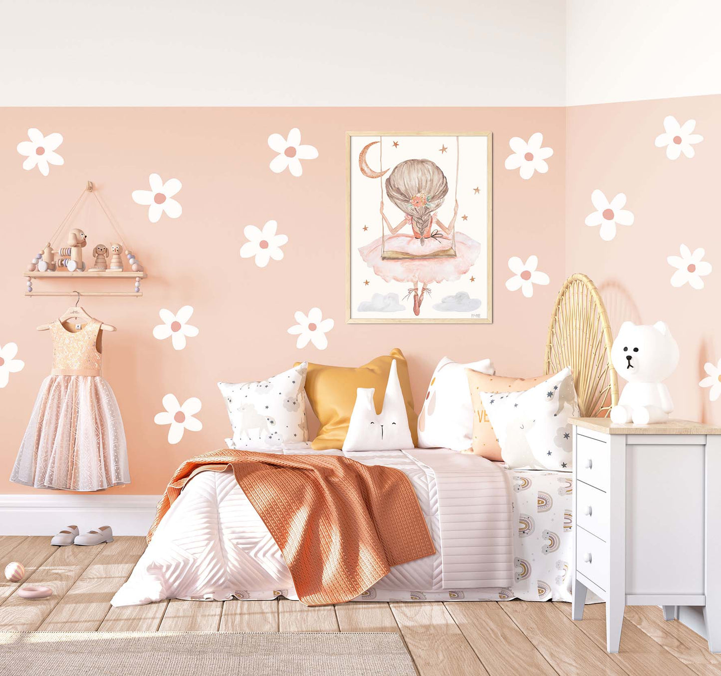 Pip+Phee Daisy Fabric Wall Decals - Medium Size - White Daisy Set
