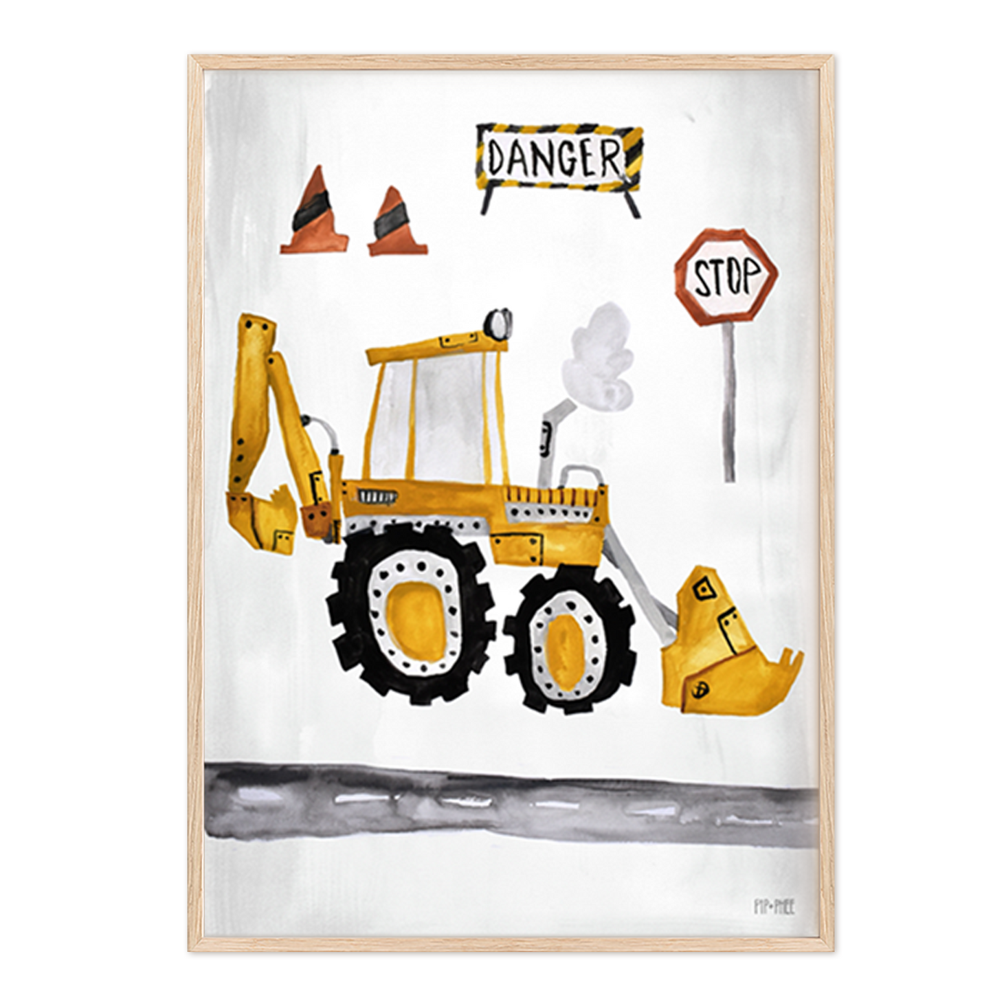 Pip+Phee Yellow Digger Construction Truck Art Print