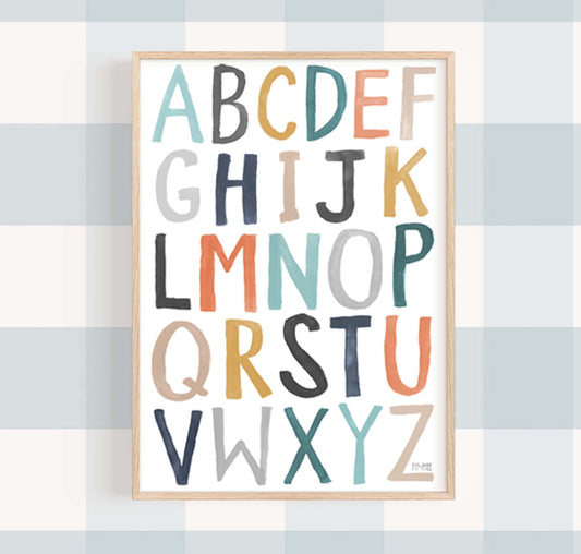 Pip+Phee Watercolour Block Alphabet Art Print - Teal & Rust