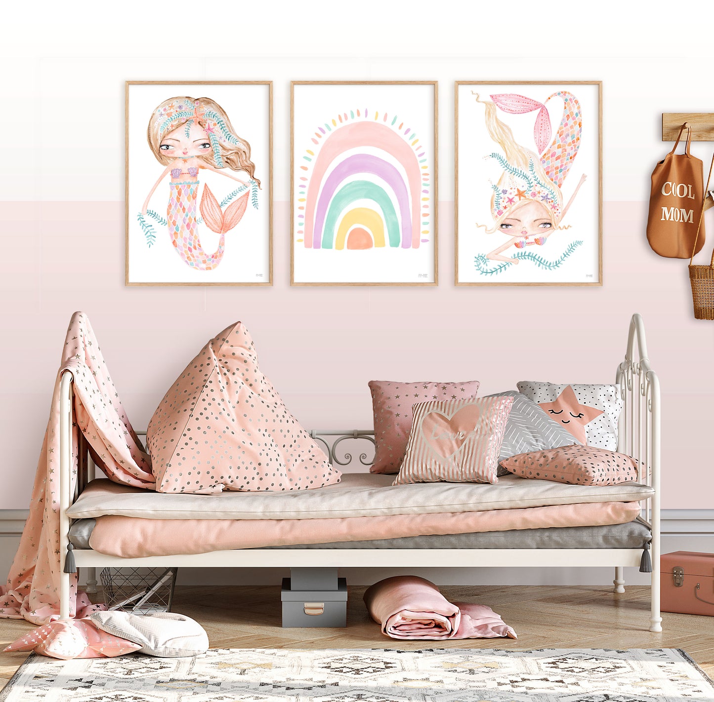 Pip+Phee Coral Mermaid Princess Dive Art Print - White Background