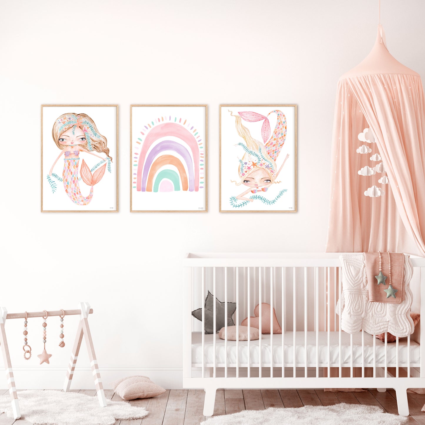Pip+Phee Coral Mermaid Princess Dive Art Print - White Background