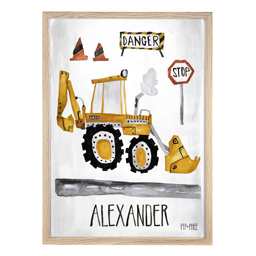Pip+Phee Yellow Digger Construction Truck Art Print