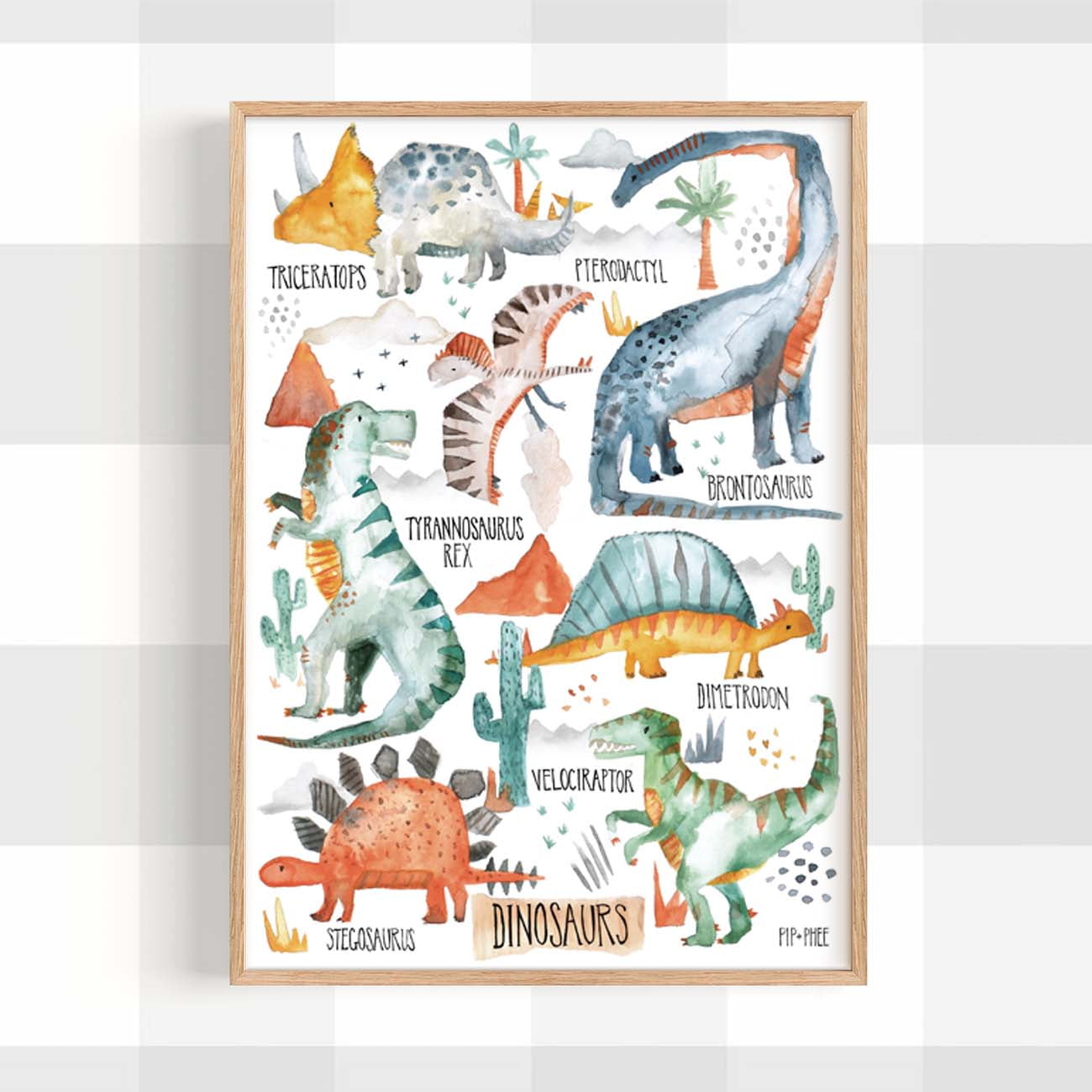 Pip+Phee Dinosaur Chart Watercolour Art Print