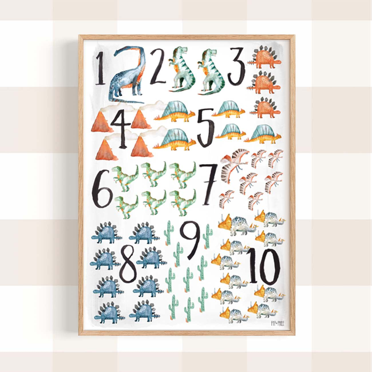 Pip+Phee Dinosaur Numbers Watercolour Art Print