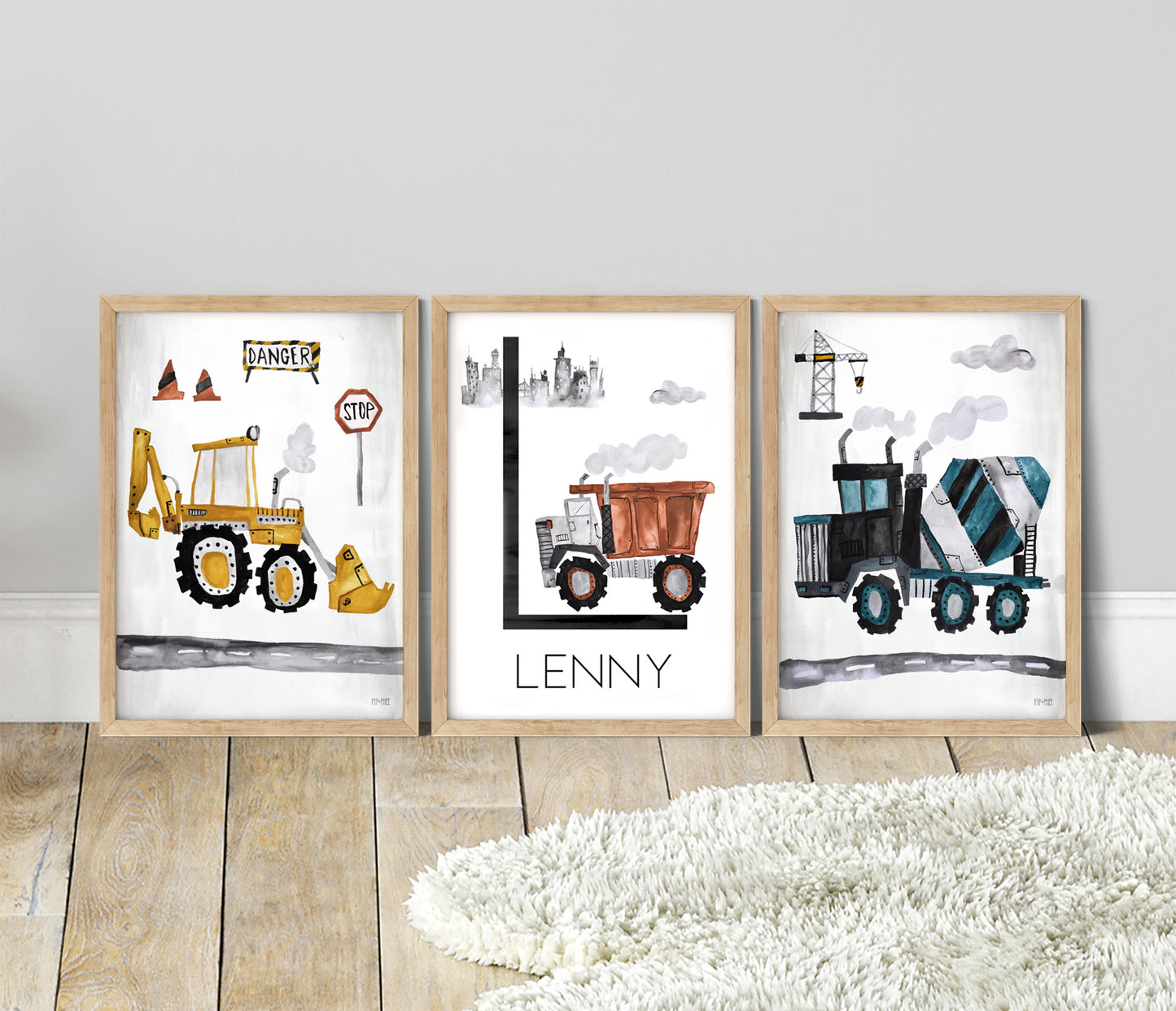 Pip+Phee Yellow Digger Construction Truck Art Print